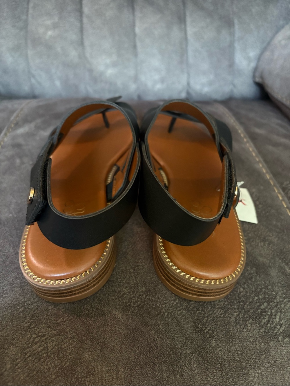 Franco Sarto Black and Brown Leather Cross-Strap Sandals - Picture 3 of 6